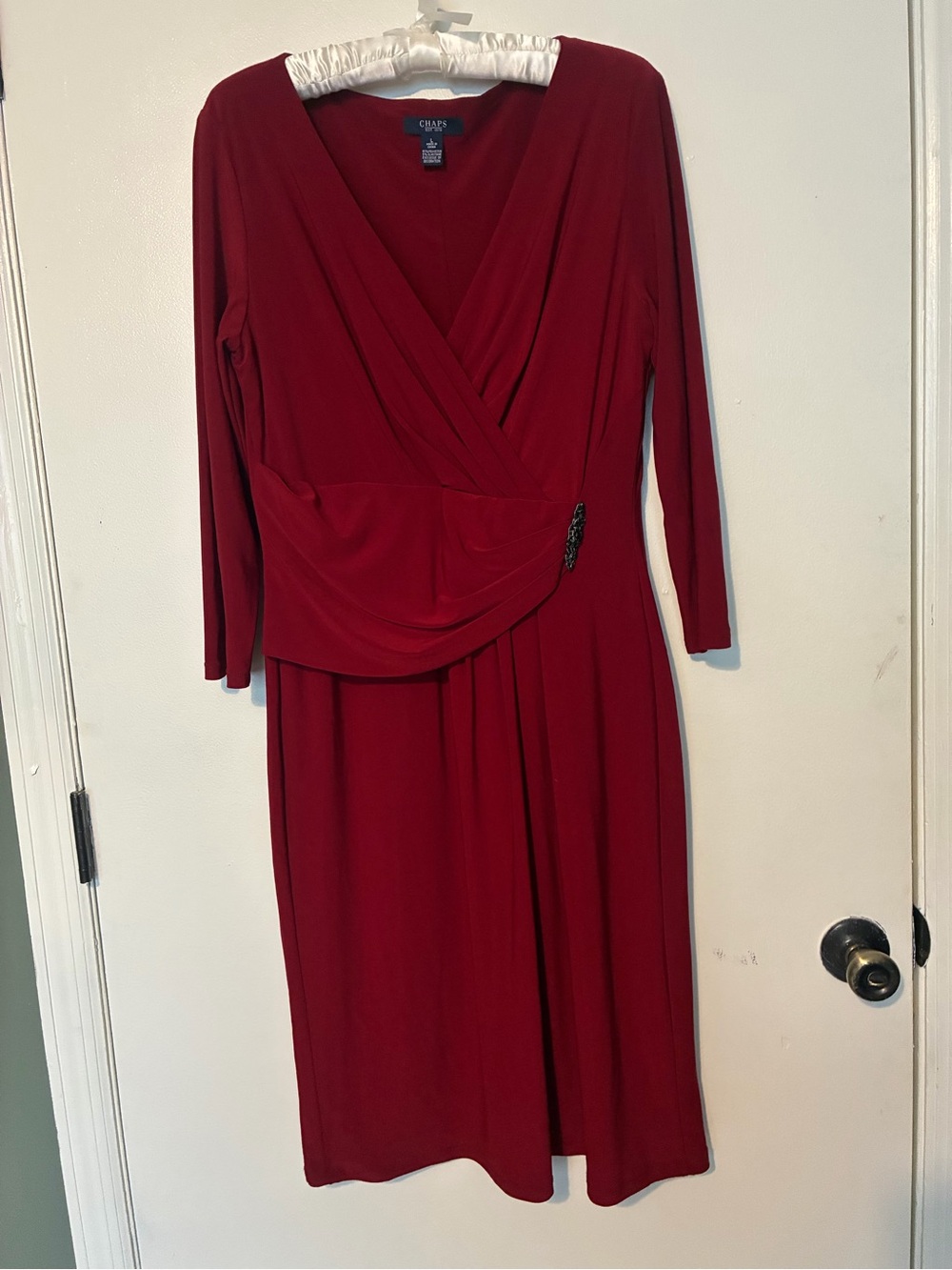 Chaps Burgundy Midi Dress with Three-Quarter Sleeves
